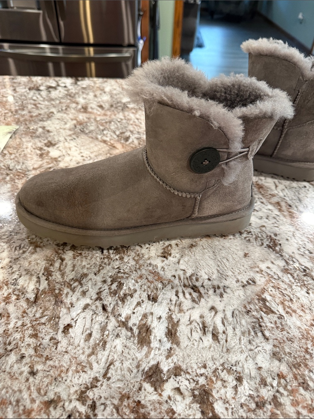 UGG Mini Button Boot in Taupe Suede